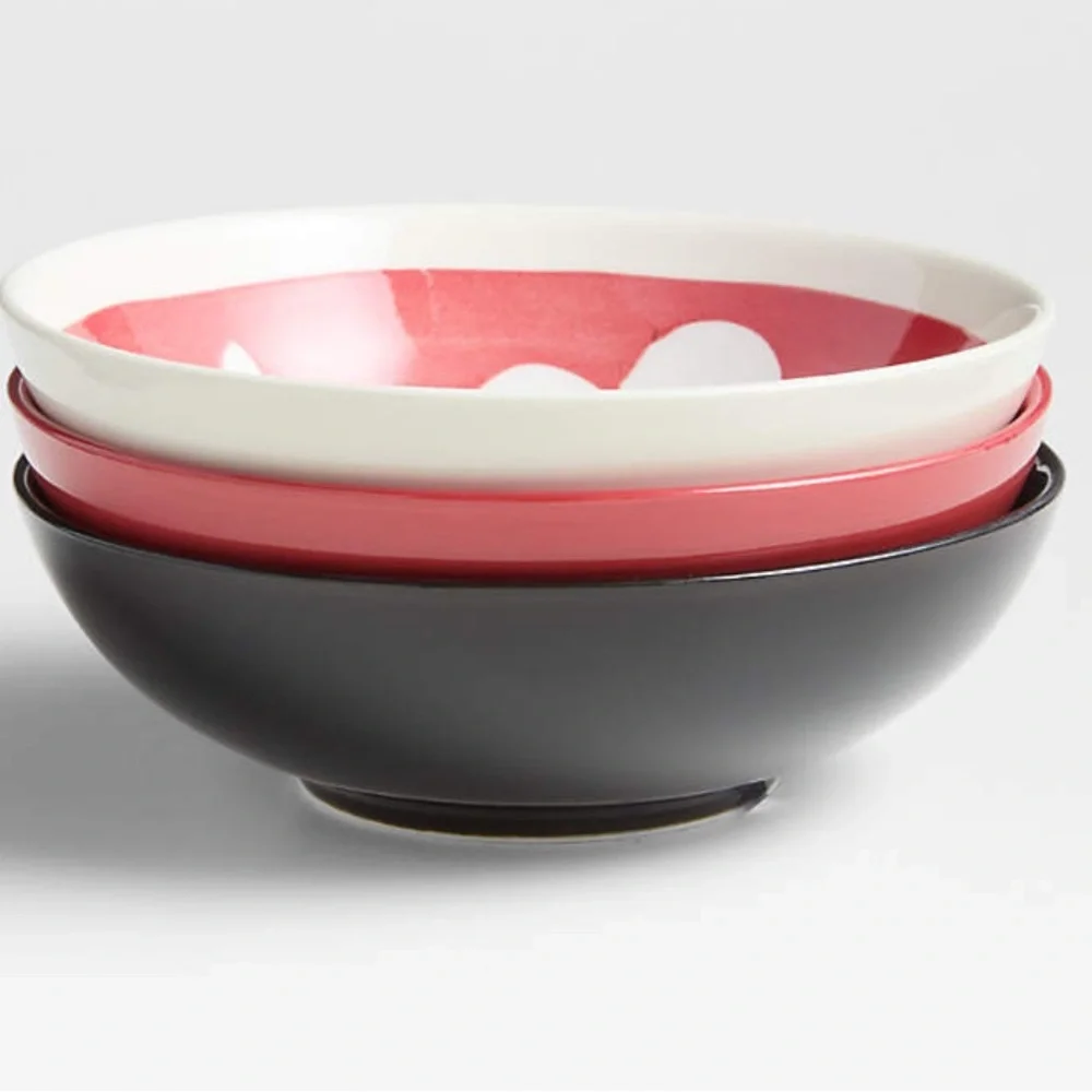 CRATE&BARREL NWT 3pc fortune garden stoneware nesting bowl set